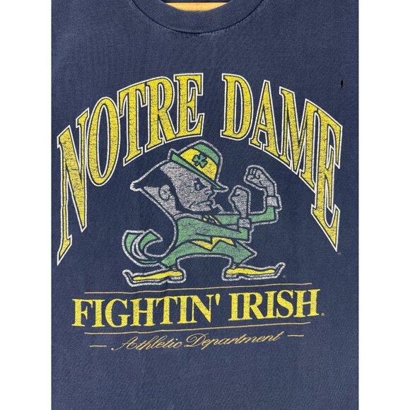 Vintage Nutmeg NCAA Notre Dame Fightin' Irish Fade Navy Blue Shirt Large Sports - Picture 4 of 10